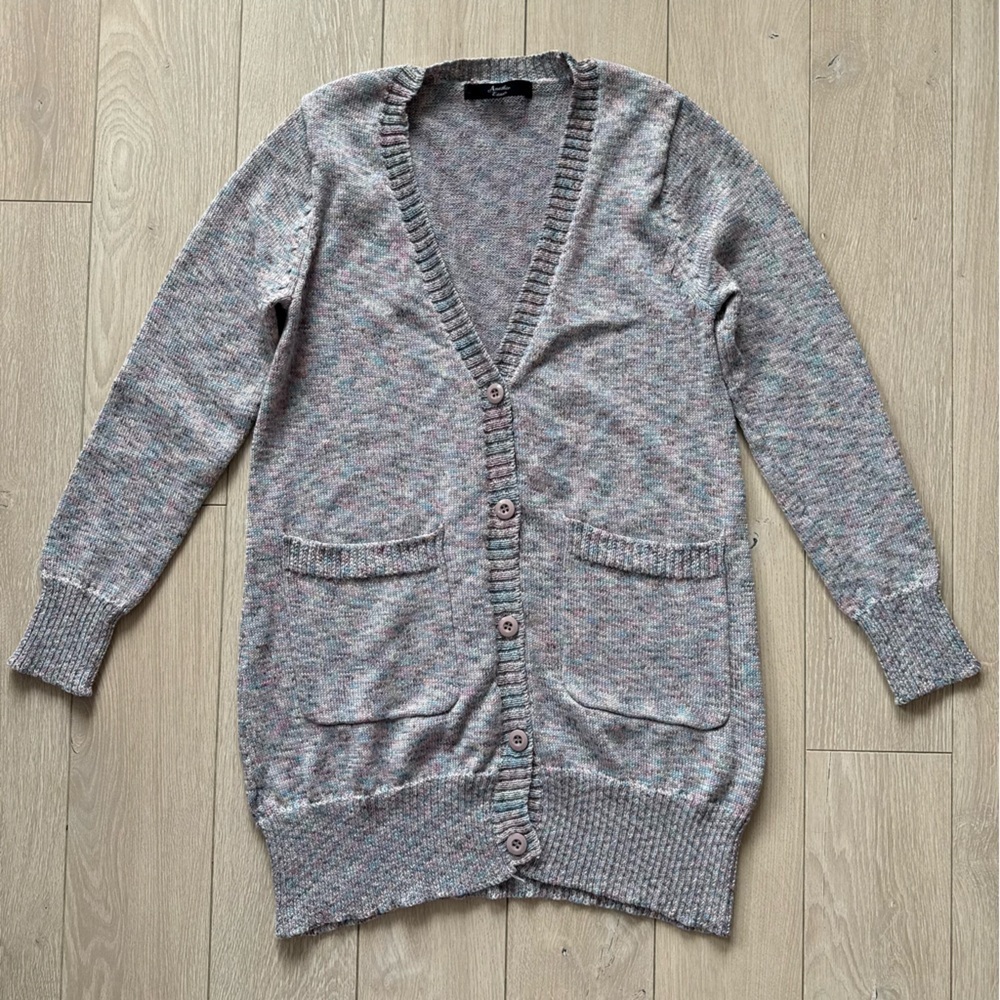Another Edition Japanese Brand Linen Cotton Blend Cardigan in Blue Purple & Gray